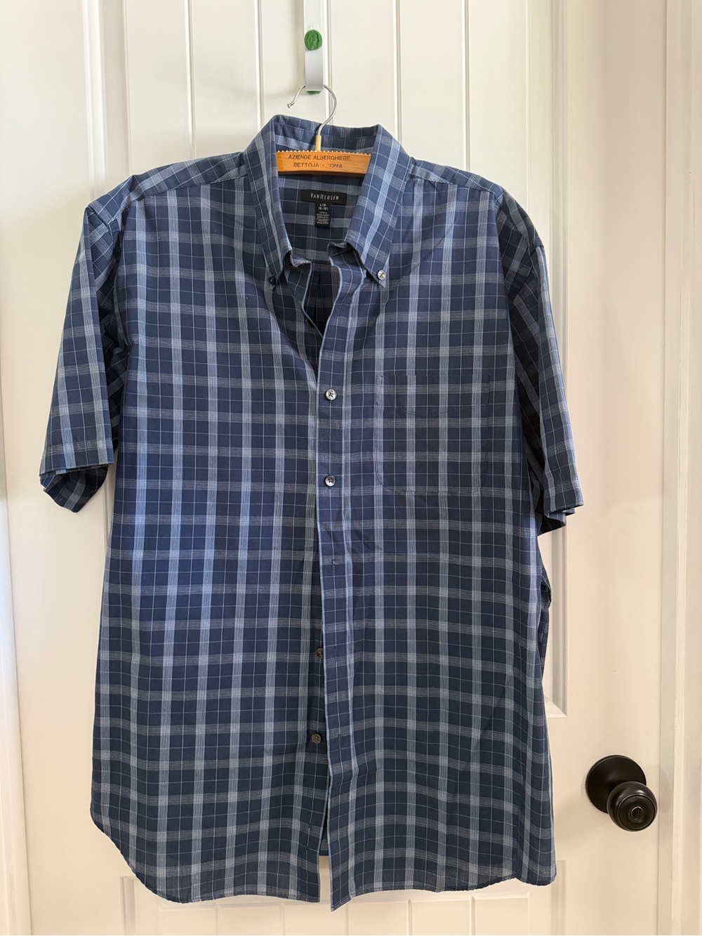 Van Heusen Blue Plaid Short Sleeve Button-Down Shirt